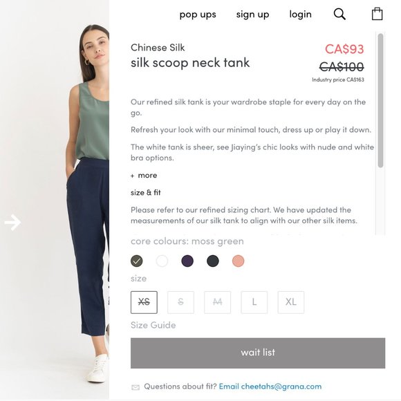 Grana Olive Green 100% Chinese Silk Scoop Neck Sleeveless Tank Top - Picture 6 of 7